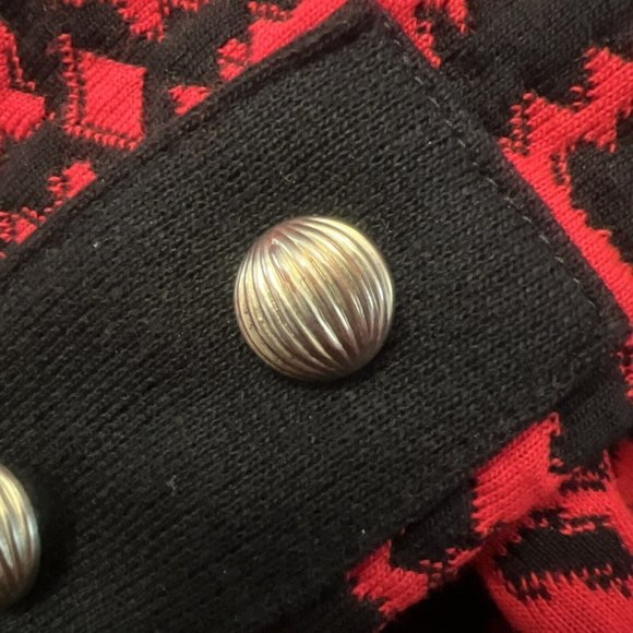 Stuart Alan  Cardigan Sweater Womens Size 10 Red Black‎ Geometric Patch Vintage - Picture 6 of 10